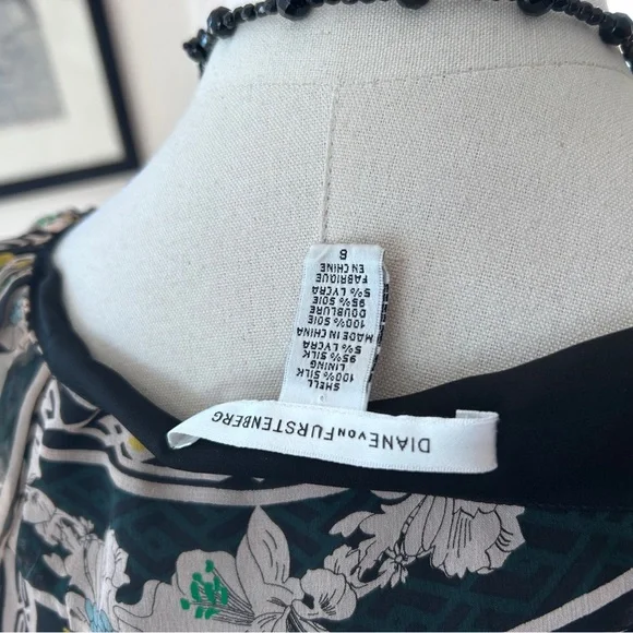 Diane Von Furstenberg Black Floral Sheer Blouse with Yellow & Green Accents - Picture 6 of 6